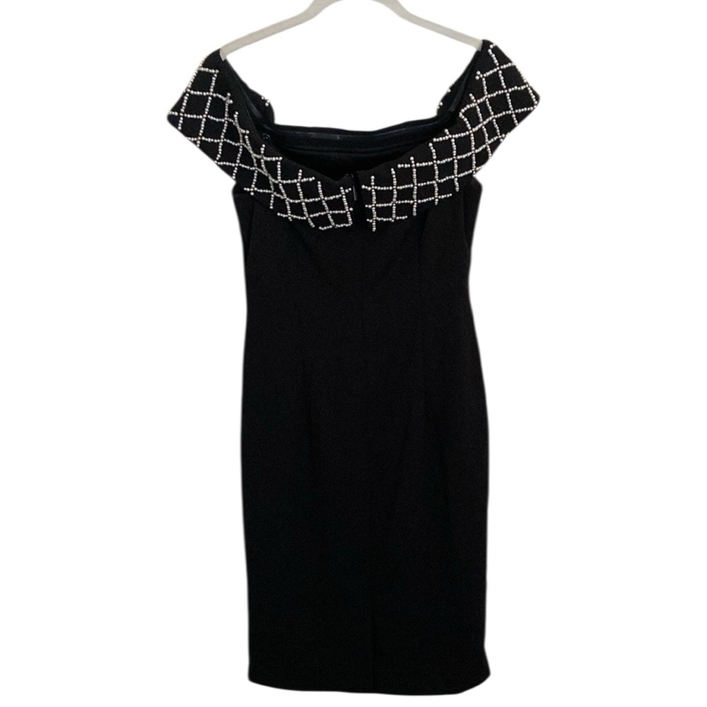 Karl Lagerfeld Elegant Pearl Beaded Black Off-Shoulder Dress Sz 10 - Picture 2 of 8